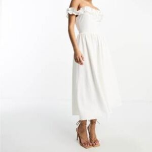 Little Mistress Bardot midi dress with full skirt